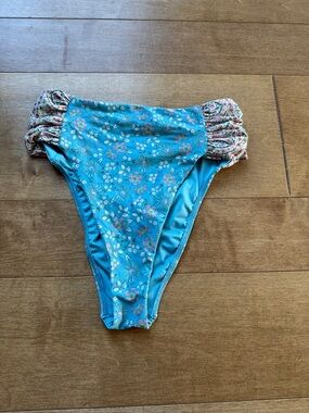 O'Neill Teal Floral Bikini Bottom with Pink Accent Side Panels